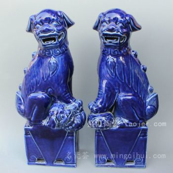 RYXZ01景德鎮精品陶瓷雙獅狗雕塑 藍色藝術品 獅子