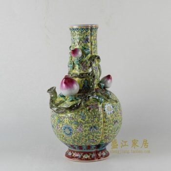 RZDR01手工粉彩雕塑壽桃藝術裝飾花瓶 花插