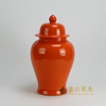 RYKB117-B 0461景德鎮陶瓷 高溫顏色釉橙紅罐 全手工將軍罐 蓋罐 儲物罐 尺寸：口徑 12厘米 肚徑 21厘米 高 37.5厘米