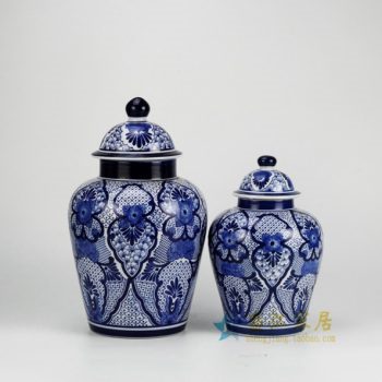 RYPU15-c 青花花卉圖紋瓷罐 蓋罐 儲物罐    尺寸： 