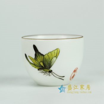 RYOK76-L_景德鎮陶瓷 純手繪 粉彩描金邊 蝴蝶 茶杯 茶具