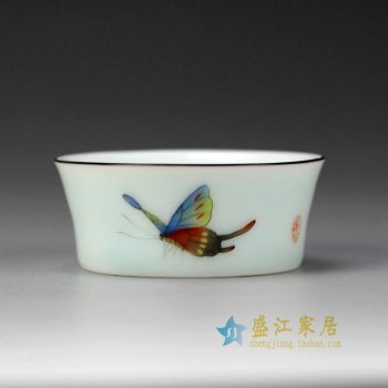 RYOK82-F_景德鎮陶瓷 手繪粉彩 蝴蝶描金邊 單杯 茶具