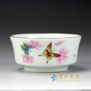 RYOK82_景德鎮陶瓷 手繪粉彩蝴蝶 單杯 茶具