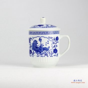 RZID01 青花牡丹 景德鎮高溫白瓷 荷花 霸王杯 茶杯 水杯