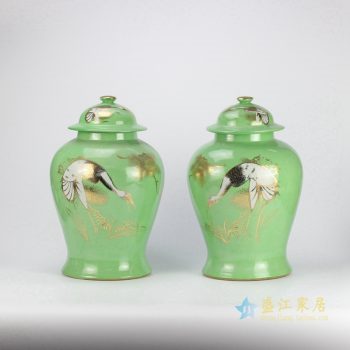 rzjd03-4    顏色釉綠色天鵝鑲金雙瓶 將軍罐  廠家直銷