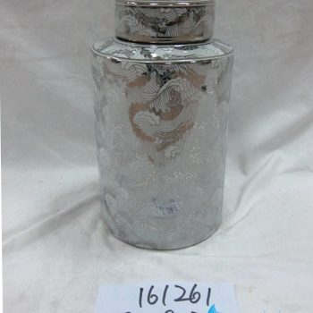 rzka161261    銀邊 銀色 游魚 年年有余   陶瓷罐 糖果罐 茶葉罐