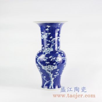 RYLU125_手繪青花藍底藍地梅花 冰梅花瓶花菇簡約禪意裝飾花器