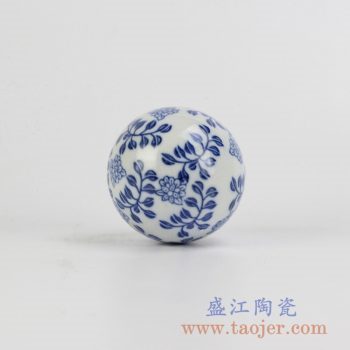 RYPU23-E_細花青花漂浮陶瓷球裝飾家居擺件魚池魚缸裝飾風水球工藝品