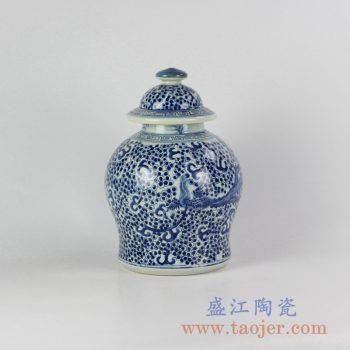 RYVM15-B_仿古青花鳳凰陶瓷罐蓋罐花瓶工藝品景德鎮現代傳統家居裝飾陶瓷擺件