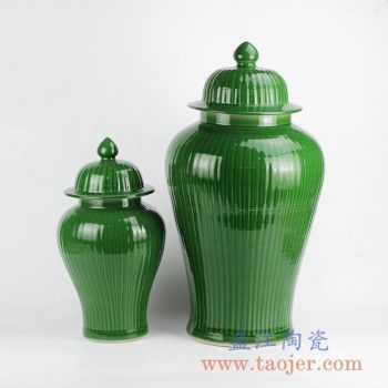 RYMA99-C_綠色顏色釉瓜棱紋陶瓷將軍罐擺件 現代風格家居裝飾落地擺件 大號陶瓷儲物罐