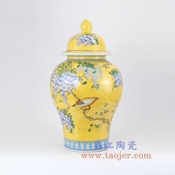 RYRK23-B 手繪黃色琺瑯彩花鳥將軍罐花瓶