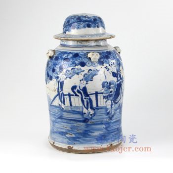 DS-RZEY15-景德鎮陶瓷 純手工 青花仿古做舊 人物 陶瓷罐