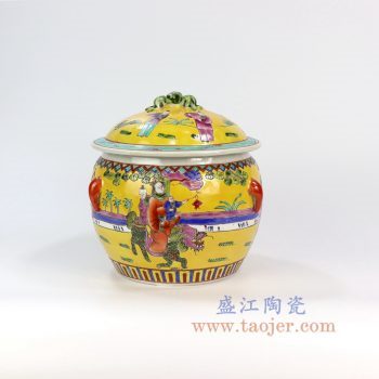 RYZG11-B_景德鎮陶瓷 純手繪 古彩四系罐 人物陶瓷罐 蓋罐