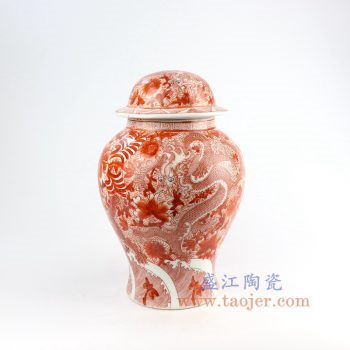 DS-RZIS12-景德鎮陶瓷 純手工手繪礬紅龍紋陶瓷將軍罐