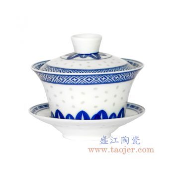 RYYY38-L-景德鎮陶瓷 純手工青花玲瓏蓋碗