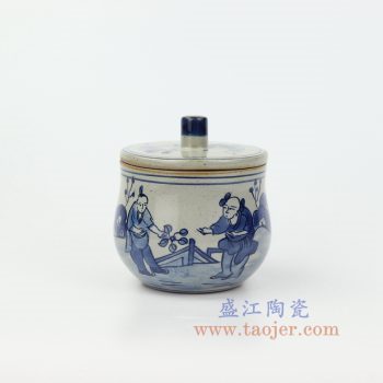 RZIQ16 景德鎮陶瓷 仿古做舊青花瓷 人物陶瓷茶葉罐蓋罐儲物罐