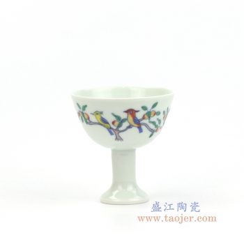 RYYM08-A 景德鎮陶瓷 單個粉彩斗彩花鳥高腳雞缸杯子