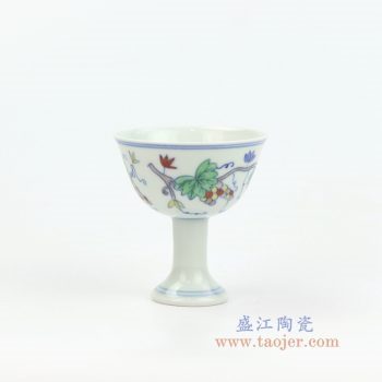 RYYM08-B 景德鎮陶瓷 單個粉彩斗彩花藤高腳雞缸杯子