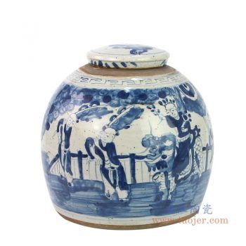 RZEY16-S-B 景德鎮陶瓷 仿古手繪青花麒麟送子茶葉罐