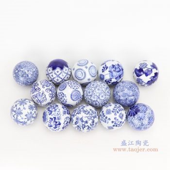 RYPU23-D8-組合-青花花卉紋陶瓷球裝飾球圓浮球大中小號各種尺寸