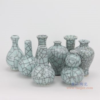 RYXC18-組合 龍泉青瓷哥窯開片裂紋釉鐵線紋小件花瓶梅瓶、玉春瓶、葫蘆瓶等