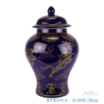 RYRJ19-A  景德鎮陶瓷花瓶黑金釉龍紋將軍罐瓷瓶
