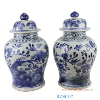 RZSC07 青花中國風手繪花鳥圖陶瓷將軍罐