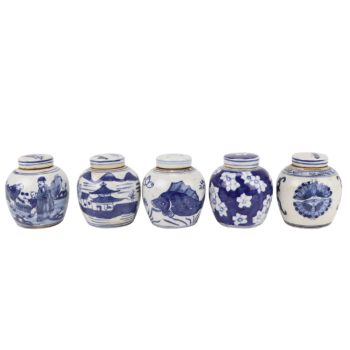 RZKT37-A/B/C/D/E 青花瓷五種不同設計的陶罐