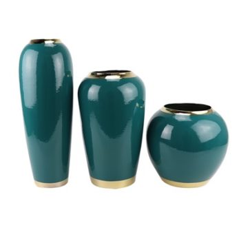 RZST01-B顏色釉綠色鍍金花器三件套