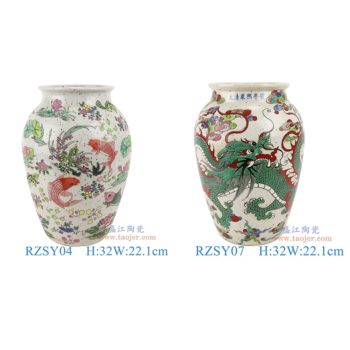 RZSY04-07仿古粉彩荷花魚草紋龍紋花瓶罐子，