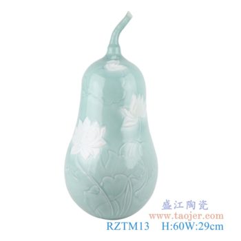RZTM13    影青雕刻白蓮花荷花葫蘆瓶      高：60直徑：29口徑：底徑：重量：8KG