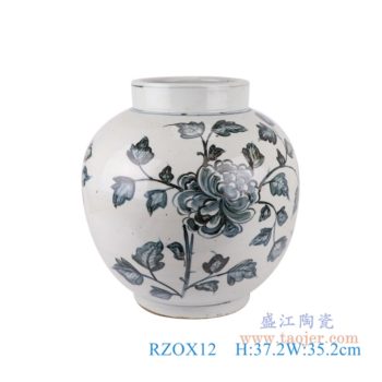 RZOX12  青花牡丹花卉罐子      高：37.2直徑：35.2口徑：底徑：20.2重量 ：10.9KG