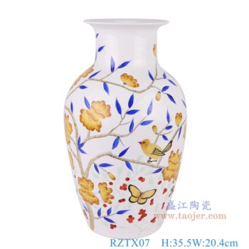 RZTX07  新彩手繪花鳥冬瓜花瓶    高35.5直徑20.4口徑底徑13.5重量3.6KG