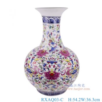RXAQ03-C   青花五彩纏枝蓮賞瓶，  高54.2直徑36.3口徑底徑20.4重量8.65KG