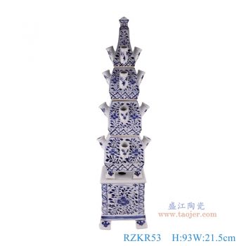 RZKR53     青花纏枝蓮五層寶塔，    高93直徑21.5口徑底徑重量9.85KG