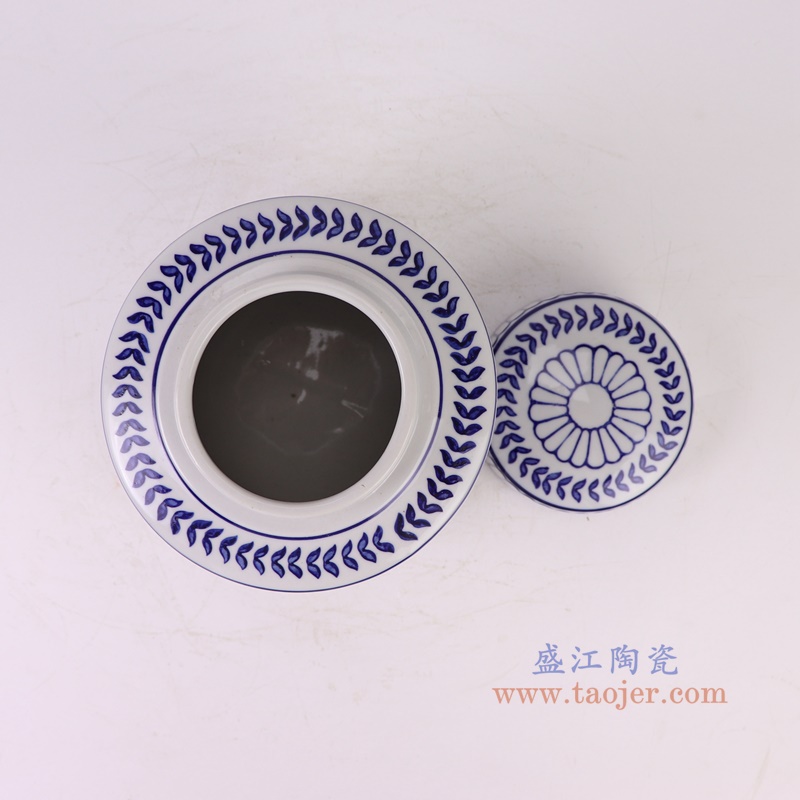 青花豎紋直筒茶葉罐小號，產品編號：RZTo53-A-S       產品尺寸(單位cm):  高16直徑15.3口徑底徑重量1.1KG