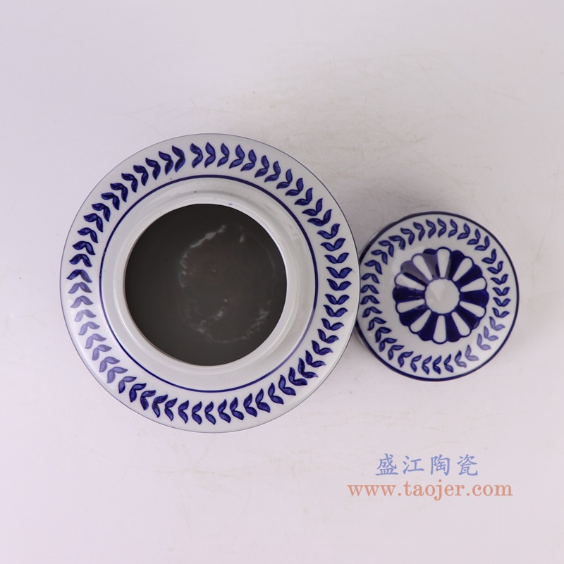 青花藍底豎紋直筒茶葉罐小號，產品編號：RZTo53-C-S       產品尺寸(單位cm):  高16直徑15.3口徑底徑重量1.1KG