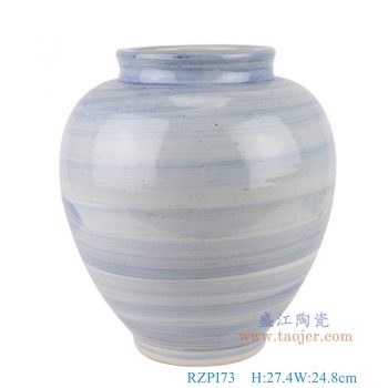 RZPI73    青花線條紋冬瓜罐，  高27.4直徑24.8口徑6.2底徑12重量3.1KG