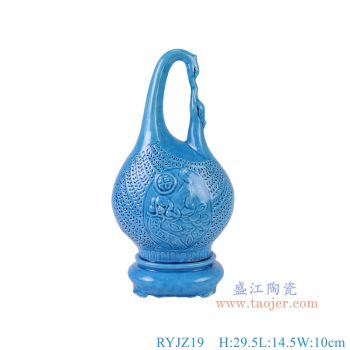 RYJZ19 藍色顏色釉雙鴨子雕塑 高29.5直徑14.5底徑10.5重量0.9KG
