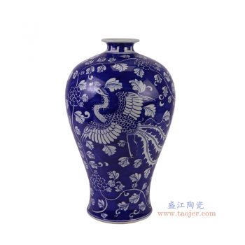 RYWG33-B 藍底青花仙鶴紋梅瓶 高33.5直徑20.5底徑12.6重量2.9KG