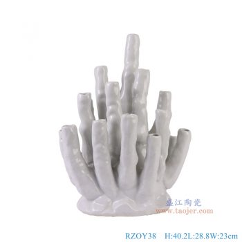 RZOY38 白色異形花瓶珊瑚雕塑 高40.2直徑28.8底徑21.5/15重量4.65KG