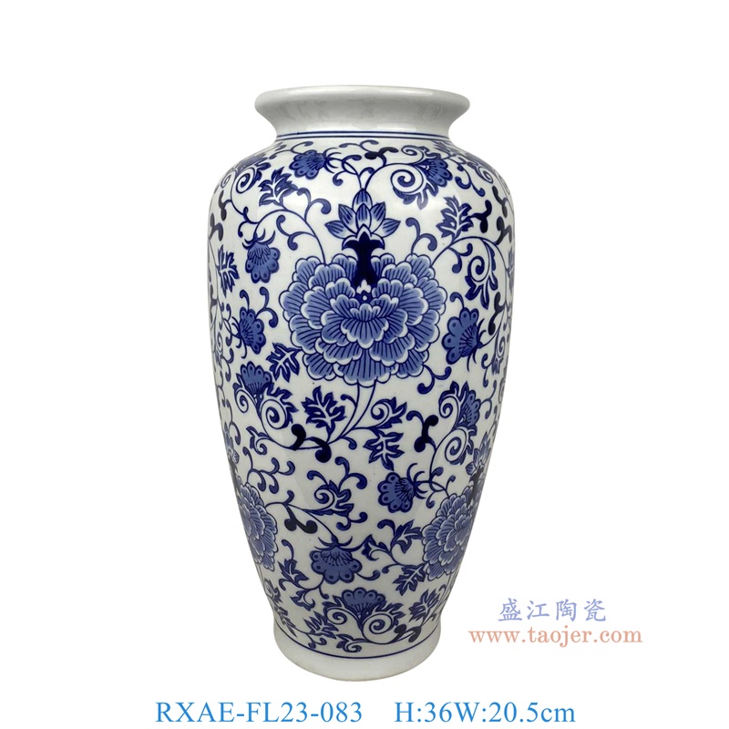 RXAE-FL23-083 青花纏枝牡丹紋冬瓜罐 高36直徑20.5