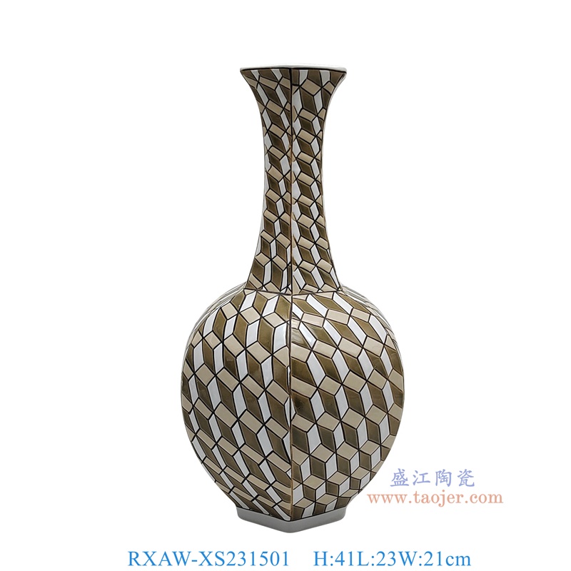 RXAW-XS231501 醬色長方體紋賞瓶 高41直徑23