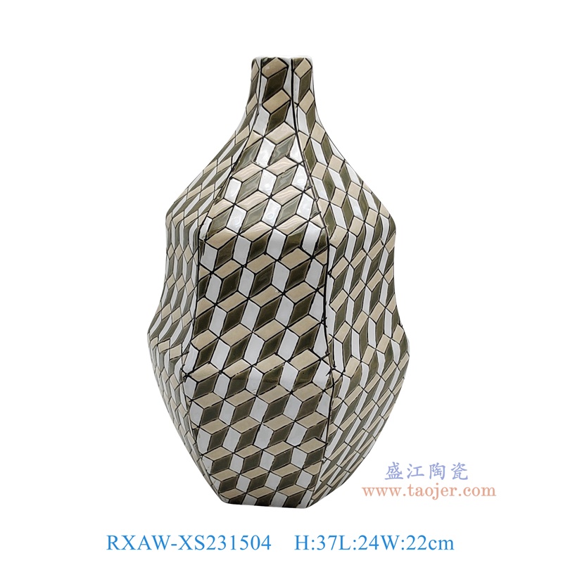 RXAW-XS231504 醬色長方體紋異形花瓶大號 高37直徑24