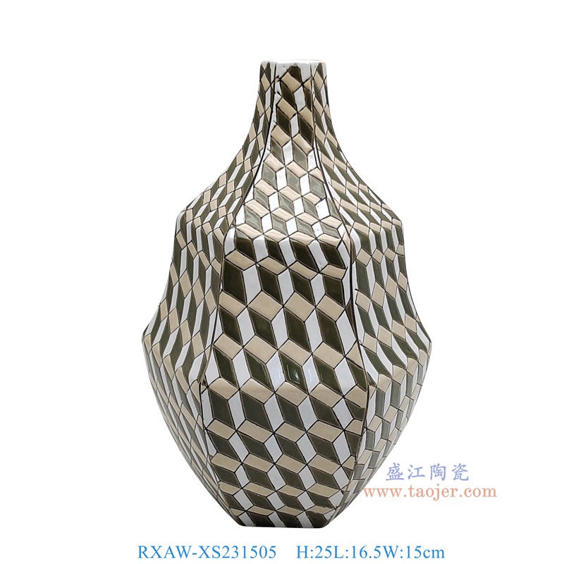 RXAW-XS231505 醬色長方體紋異形花瓶小號號 高25直徑16.5