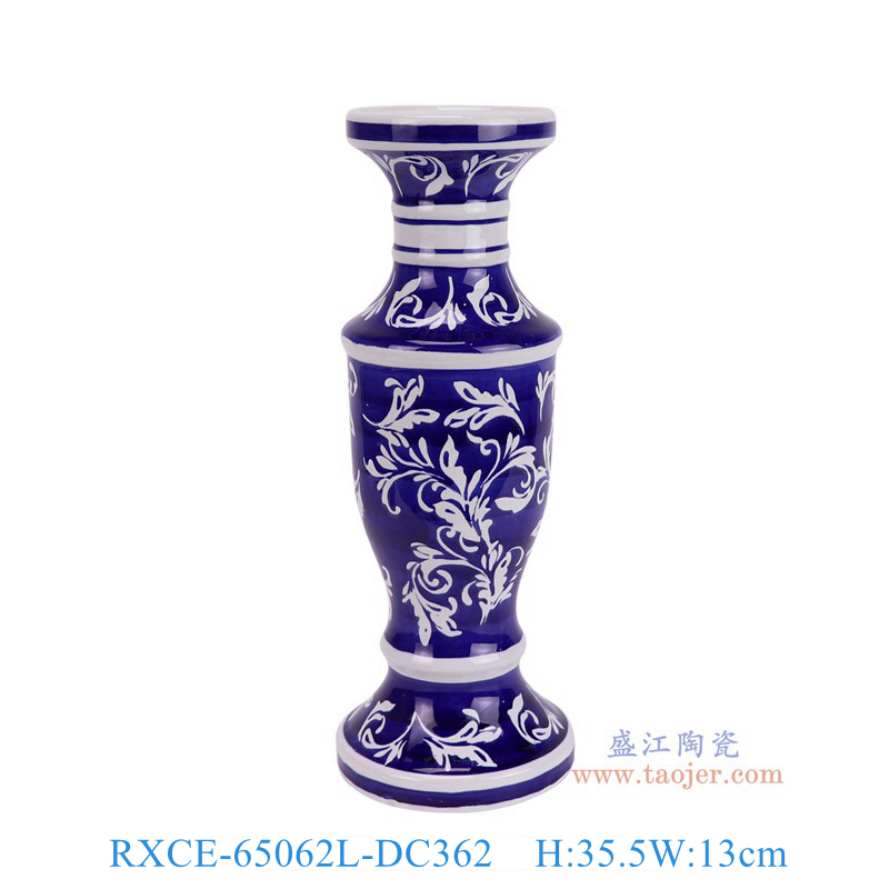 RXCE-65062L-DC362青花藍底花葉紋燭臺大號正面圖