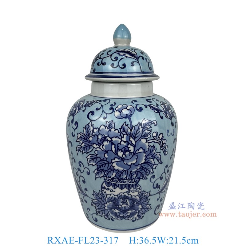 RXAE-FL23-317手工花卉紋纏枝將軍罐高36.5直徑21.5