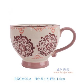RXCM05-A 粉紅色花卉6寸咖啡杯子 高9.5直徑15.4底徑6.5重量0.4KG