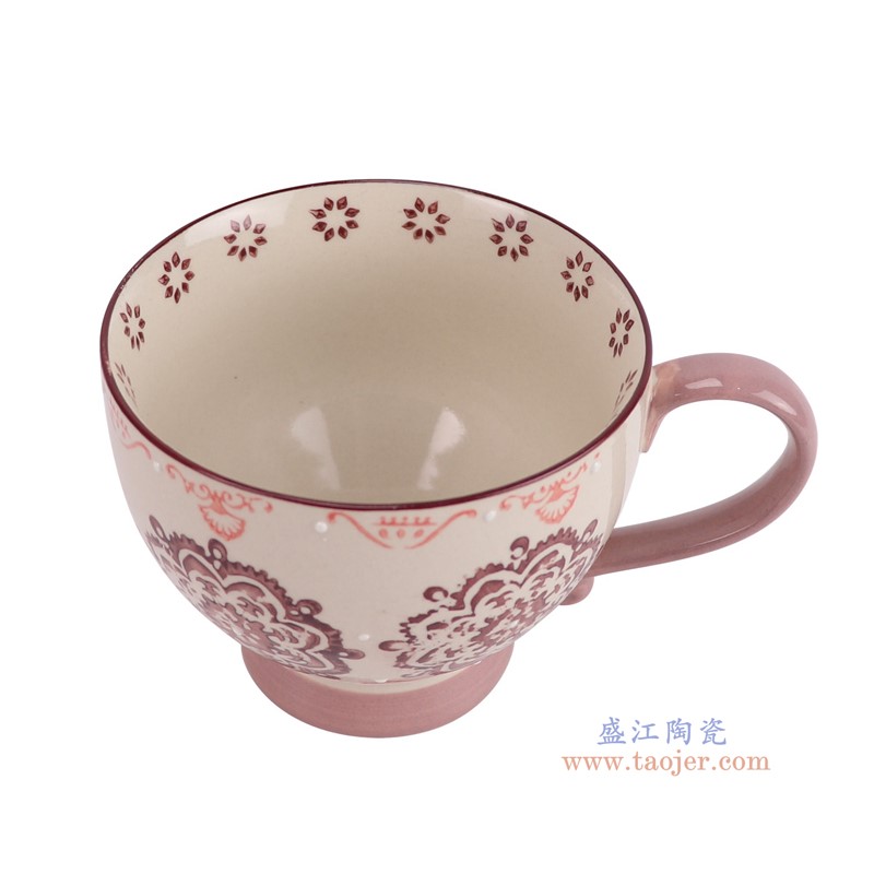 RXCM05-A粉紅色花卉6寸咖啡杯子俯視圖