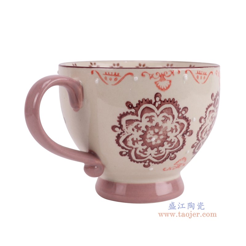 RXCM05-A粉紅色花卉6寸咖啡杯子側面圖